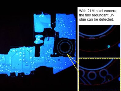 With 21M pixel camera, the tiny redundant UV glue can be detected.